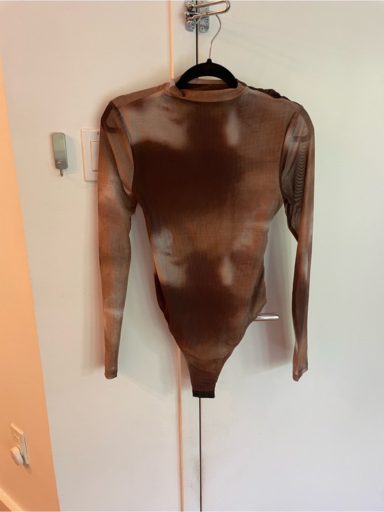Cider Tops - Cider Brown Tie-Dye Long Sleeve Sheer Bodysuit
